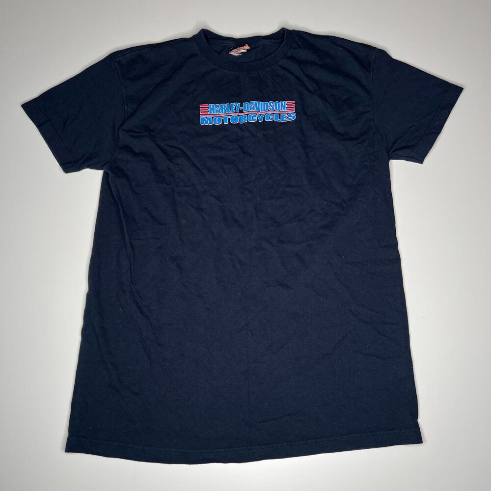2004 Y2K Harley-Davidson Kuwait T-Shirt‎ L Navy Blue USA Flag Waukesha Vintage